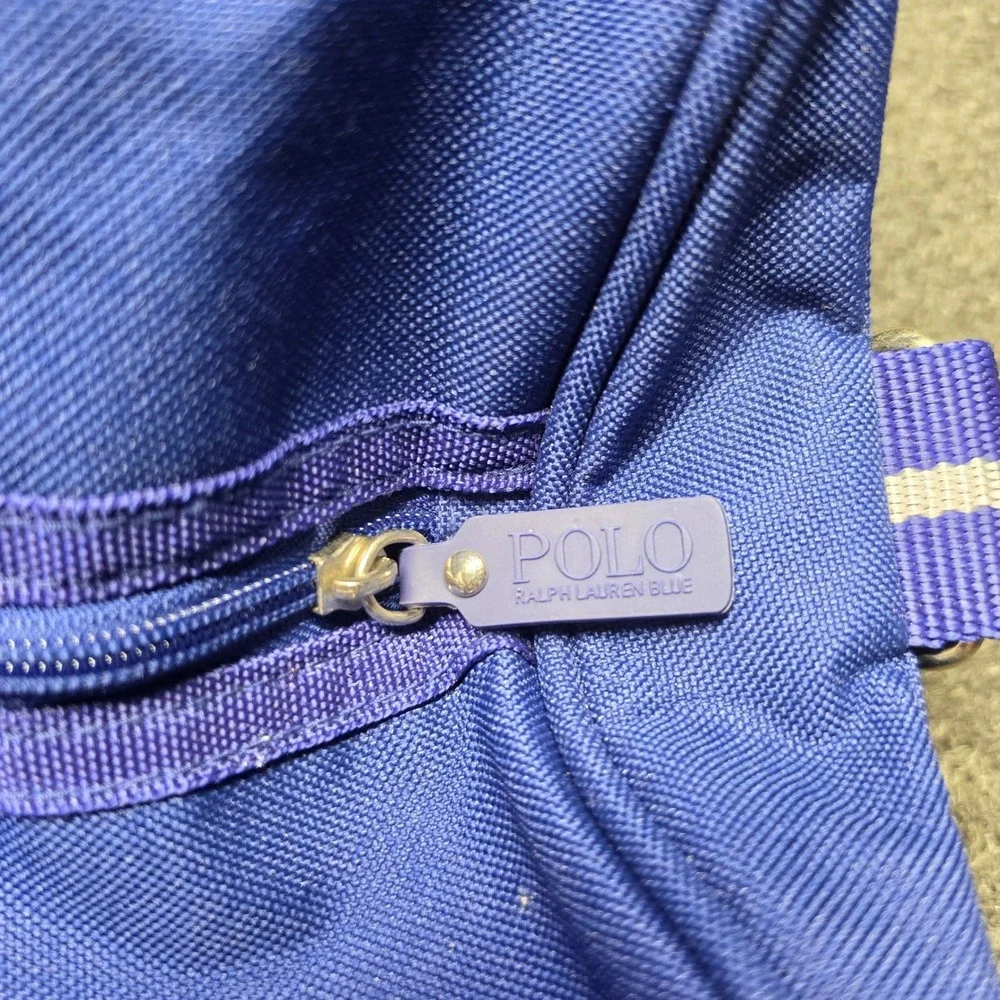 Polo Ralph Lauren Duffel Bag Blue Unisex Large Canvas Striped Strap Travel Bag
